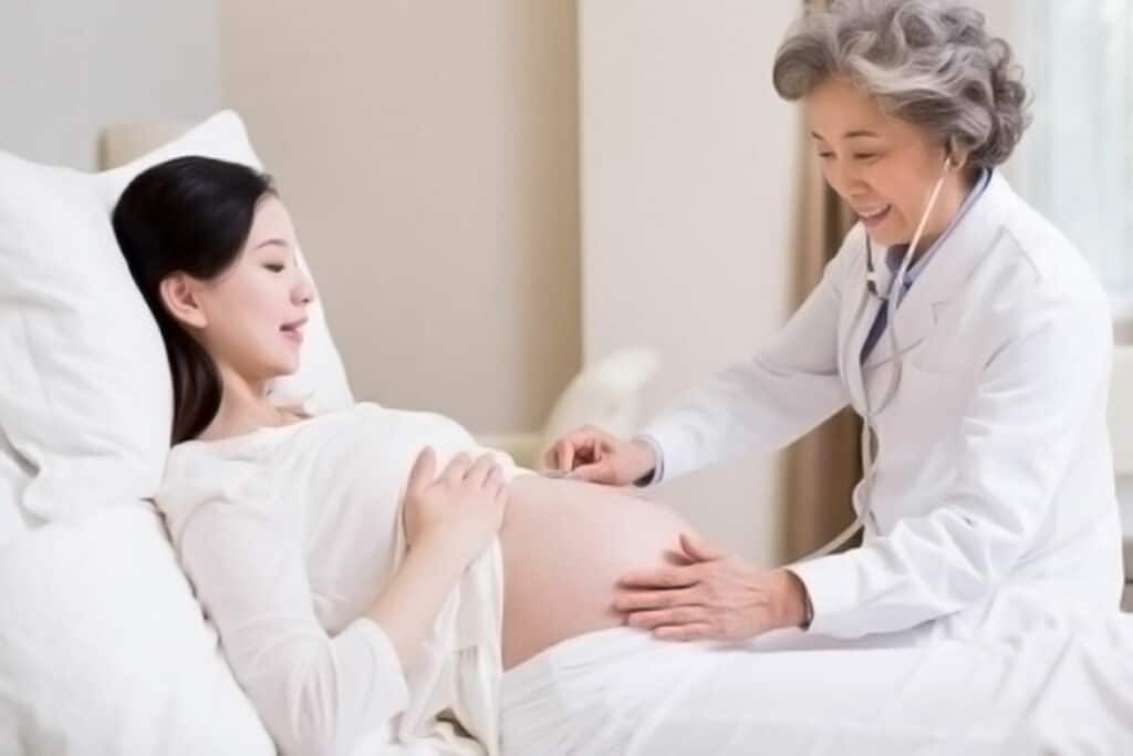 Matriz grávida que está sendo examinada pelo doutor médico de Beike